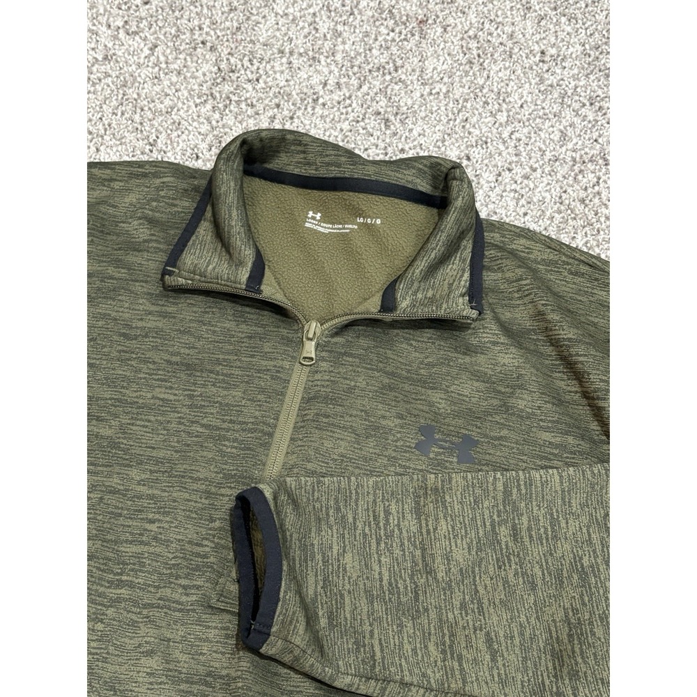 Under Armour Mens Green Heather Fleece Quarter Zip Pullover Large Loose Fit